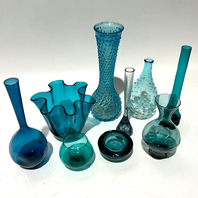 ART GLASS (VASES, BOTTLES, BOWLS), Blue Aqua